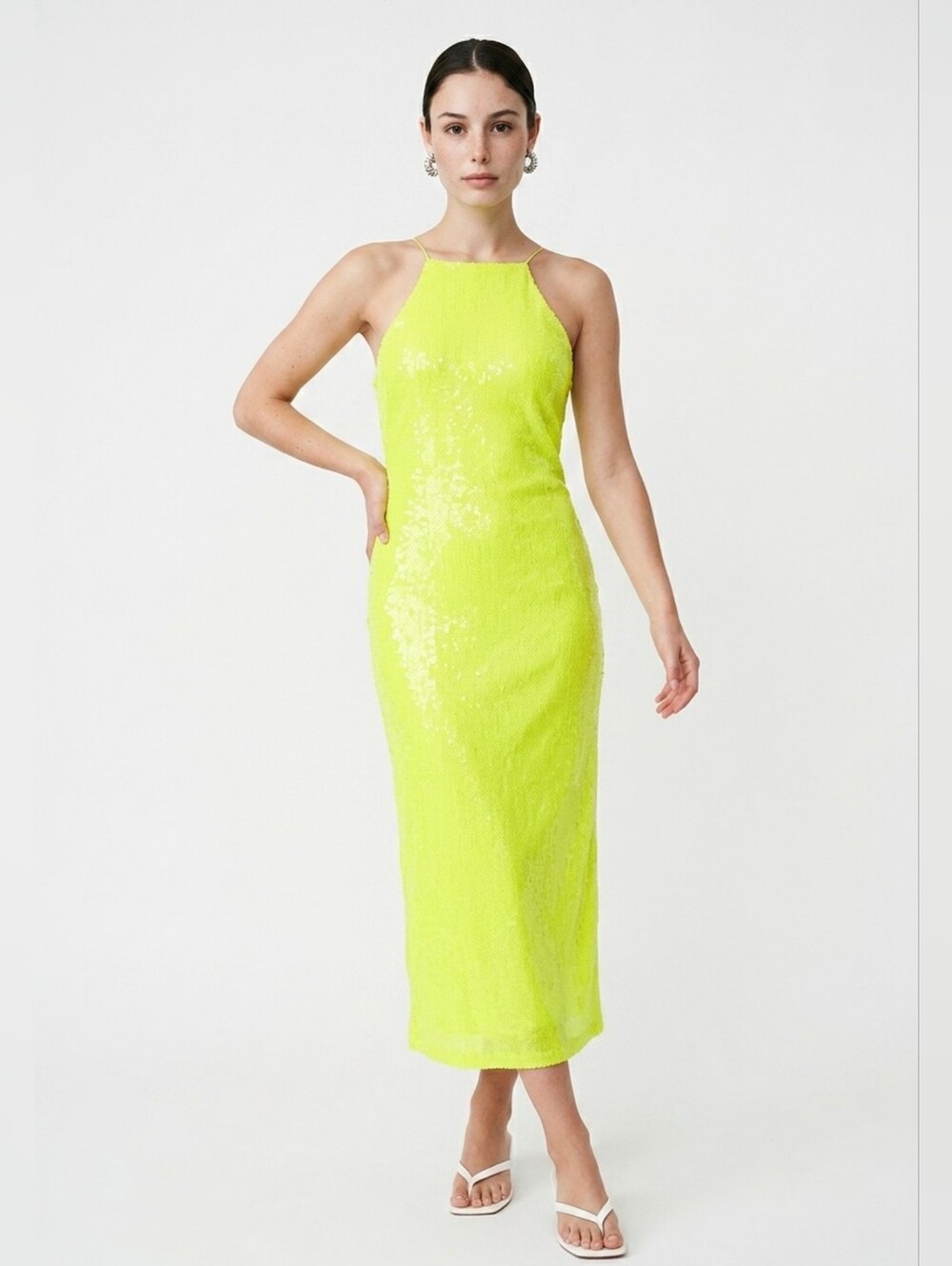 Zara Neon Sequinned Long Dress Size XS Bloggers Fav